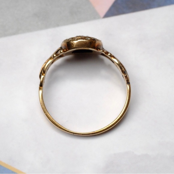 19th century 15k Gold Forget Me Not Diamond & Blue Enamel Ring - Picture 10 of 13